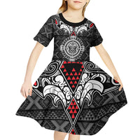 Black Aotearoa Tanilo Motif Kid Short Sleeve Dress Vintage Maori New Zealand Tribal Art Pattern