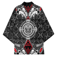 Black Aotearoa Taniko Motif Kimono Vintage Maori New Zealand Tribal Art Pattern - Polynesian Pride