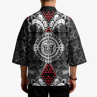 Black Aotearoa Taniko Motif Kimono Vintage Maori New Zealand Tribal Art Pattern - Polynesian Pride