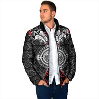 Black Aotearoa Taniko Motif Padded Jacket Vintage Maori New Zealand Tribal Art Pattern - Polynesian Pride