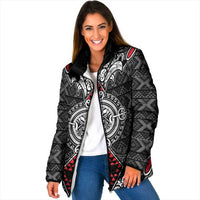 Black Aotearoa Taniko Motif Padded Jacket Vintage Maori New Zealand Tribal Art Pattern - Polynesian Pride