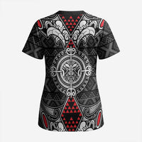 Black Aotearoa Taniko Motif Scrub Top Vintage Maori New Zealand Tribal Art Pattern - Polynesian Pride