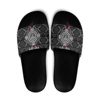 Black Aotearoa Taniko Motif Slide Sandals Vintage Maori New Zealand Tribal Art Pattern LT9 Black - Polynesian Pride