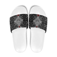 Black Aotearoa Taniko Motif Slide Sandals Vintage Maori New Zealand Tribal Art Pattern LT9 Black - Polynesian Pride