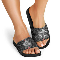 Black Aotearoa Taniko Motif Slide Sandals Vintage Maori New Zealand Tribal Art Pattern LT9 - Polynesian Pride