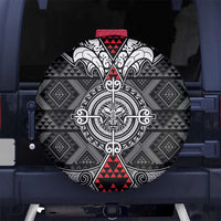 Black Aotearoa Taniko Motif Spare Tire Cover Vintage Maori New Zealand Tribal Art Pattern