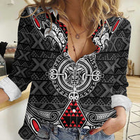 Black Aotearoa Tanilo Motif Women Casual Shirt Vintage Maori New Zealand Tribal Art Pattern
