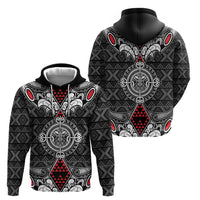 Black Aotearoa Tanilo Motif Zip Hoodie Vintage Maori New Zealand Tribal Art Pattern