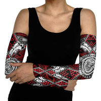 Red Aotearoa Taniko Motif Arm Sleeves Vintage Maori New Zealand Tribal Art Pattern - Polynesian Pride