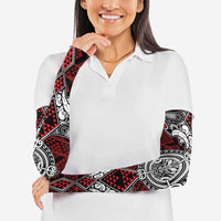Red Aotearoa Taniko Motif Arm Sleeves Vintage Maori New Zealand Tribal Art Pattern - Polynesian Pride