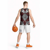 Red Aotearoa Taniko Motif Basketball Jersey Vintage Maori New Zealand Tribal Art Pattern - Polynesian Pride