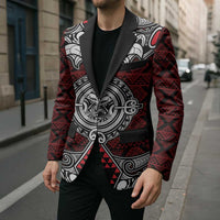 Red Aotearoa Taniko Motif Blazer Vintage Maori New Zealand Tribal Art Pattern - Polynesian Pride