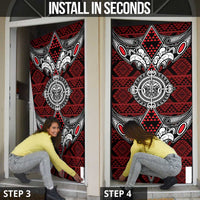 Red Aotearoa Taniko Motif Door Cover Vintage Maori New Zealand Tribal Art Pattern - Polynesian Pride
