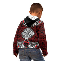 Red Aotearoa Tanilo Motif Kid Hoodie Vintage Maori New Zealand Tribal Art Pattern