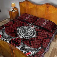 Red Aotearoa Taniko Motif Quilt Bed Set Vintage Maori New Zealand Tribal Art Pattern