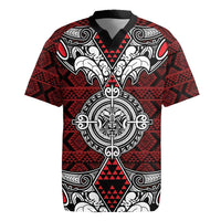 Red Aotearoa Tanilo Motif Rugby Jersey Vintage Maori New Zealand Tribal Art Pattern