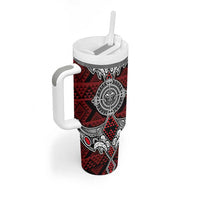 Red Aotearoa Taniko Motif Tumbler With Handle Vintage Maori New Zealand Tribal Art Pattern