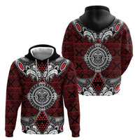 Red Aotearoa Tanilo Motif Zip Hoodie Vintage Maori New Zealand Tribal Art Pattern