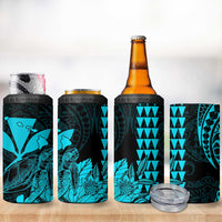 Kakau Polynesian Tribal Hawaiian Turtle 4 in 1 Can Cooler Tumbler with Kanaka Maoli Teal