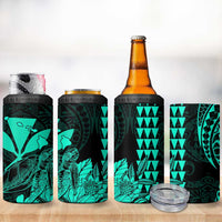 Kakau Polynesian Tribal Hawaiian Turtle 4 in 1 Can Cooler Tumbler with Kanaka Maoli Turquoise