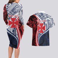 Kingdom of Uvea 1860-1886 Personalized Couples Matching Long Sleeve Bodycon Dress and Hawaiian Shirt Wallis and Futuna Polynesian Tribal Pattern