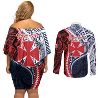 Kingdom of Uvea 1860-1886 Personalized Couples Matching Off Shoulder Short Dress and Long Sleeve Button Shirt Wallis and Futuna Polynesian Tribal Pattern