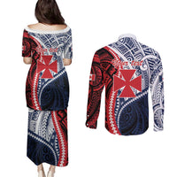 Kingdom of Uvea 1860-1886 Personalized Couples Matching Puletasi and Long Sleeve Button Shirt Wallis and Futuna Polynesian Tribal Pattern