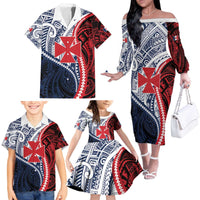 Kingdom of Uvea 1860-1886 Personalized Family Matching Off The Shoulder Long Sleeve Dress and Hawaiian Shirt Wallis and Futuna Polynesian Tribal Pattern