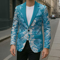 Hawaiian Lei Day Blazer Blue Hibiscus Flowers Lei Art - Polynesian Pride