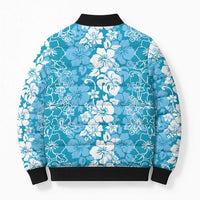 Hawaiian Lei Day Bomber Puffer Jacket Blue Hibiscus Flowers Lei Art - Polynesian Pride