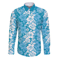 Hawaiian Lei Day Family Matching Puletasi and Hawaiian Shirt Blue Hibiscus Flowers Lei Art