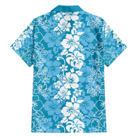 Hawaiian Lei Day Family Matching Short Sleeve Bodycon Dress and Hawaiian Shirt Blue Hibiscus Flowers Lei Art