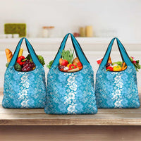 Hawaiian Lei Day Grocery Bag Blue Hibiscus Flowers Lei Art LT9 3-pack One Size Blue - Polynesian Pride