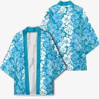 Hawaiian Lei Day Kimono Blue Hibiscus Flowers Lei Art - Polynesian Pride