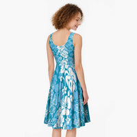Hawaiian Lei Day Midi Dress Blue Hibiscus Flowers Lei Art - Polynesian Pride