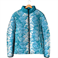 Hawaiian Lei Day Padded Jacket Blue Hibiscus Flowers Lei Art - Polynesian Pride