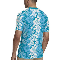 Hawaiian Lei Day Rugby Jersey Blue Hibiscus Flowers Lei Art
