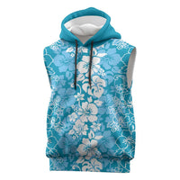 Hawaiian Lei Day Sleeveless Hoodie Blue Hibiscus Flowers Lei Art - Polynesian Pride
