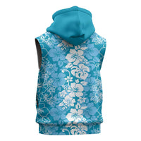 Hawaiian Lei Day Sleeveless Hoodie Blue Hibiscus Flowers Lei Art - Polynesian Pride