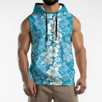 Hawaiian Lei Day Sleeveless Hoodie Blue Hibiscus Flowers Lei Art - Polynesian Pride