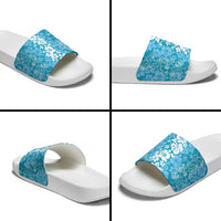 Hawaiian Lei Day Slide Sandals Blue Hibiscus Flowers Lei Art - Polynesian Pride