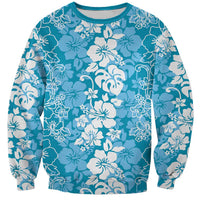 Hawaiian Lei Day Sweatshirt Blue Hibiscus Flowers Lei Art