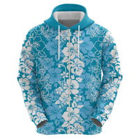 Hawaiian Lei Day Zip Hoodie Blue Hibiscus Flowers Lei Art