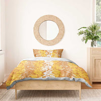 Hawaiian Lei Day Bedding Set Gold Hibiscus Flowers Lei Art