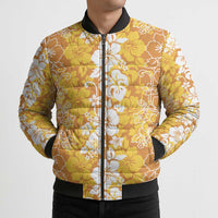 Hawaiian Lei Day Bomber Puffer Jacket Gold Hibiscus Flowers Lei Art - Polynesian Pride
