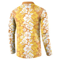 Hawaiian Lei Day Button Sweatshirt Gold Hibiscus Flowers Lei Art