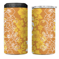 Hawaiian Lei Day 4 in 1 Can Cooler Tumbler Gold Hibiscus Flowers Lei Art