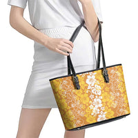Hawaiian Lei Day Leather Tote Bag Gold Hibiscus Flowers Lei Art