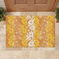 Hawaiian Lei Day Rubber Doormat Gold Hibiscus Flowers Lei Art