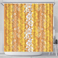 Hawaiian Lei Day Shower Curtain Gold Hibiscus Flowers Lei Art
